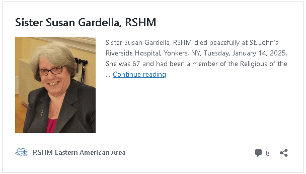 Sister Susan Gardella, RSHM link to obituary 